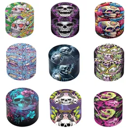 Skull Smoking Herb Tobacco Grinders 4 Layers Metal Full Colored UV Printing Shredder Hand Grinder 50mm 63mm Diameter Smoking Crusher