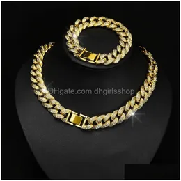 Tênis, graduado 16mm Miami Cuban Link Chains para homens luxo bling tênis personalizado bolha água diamante hip hop colares gelado ou dho4c