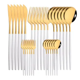 Sets 24/30Pcs Stainless Steel Tableware Cutlery Set White Gold Dinnerware Set Knife Cake Fruit Fork Spoon Flatware Set Party Supply