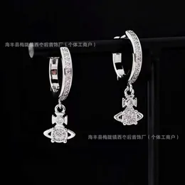 Desginer Viviane Weswoods jewelry High Version Empress Dowager Xis Three-dimensional Small Saturn Full Diamond Round Earrings Style Fashionable Saturn Earrings