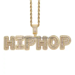 Pendant Necklaces Custom Letter Name Necklaces Iced Out 14K Gold Plated Cubic Zirconia Pendant With M 24Inch Stainless Steel Twisted R Dhxzx