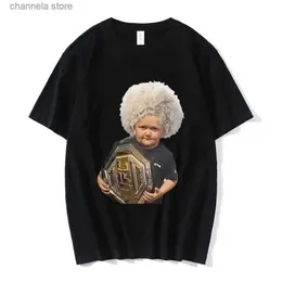 Homens camisetas Engraçado Homens T-shirt Rússia Hasbulla Magomedov Hasbula Burgir Gráfico Impresso Camiseta Unissex Mini Khabib Meme Camiseta Mulheres Roupas T240227