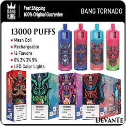 Puff 13k oryginalny Bang King Tornado 13000 Puffs Darmowble Vape Mesh Cewki E papierosy 0% 2% 3% 5% Vapers vs Randm 9000 9k