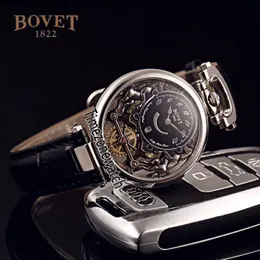 Bovet Swiss Quartz Mens Watch Amadeo Fleurier Steel Case Heteron Black Dial Watches Black Leather Strap Watches Cheap timezonewat219u