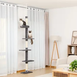 Domestic Delivery Height 238-274cm Cat Tree Condo Scratching Post Floor to Ceiling Adjustable Cat Scratcher Protecting Furniture 240220