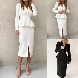 Stilvolle Beruf Set Frauen Mantel Crop Top Und Hohe Taille Bodycon Bleistift Röcke Koreanische Dünne Chic Büro Dame Rock Anzüge 240226