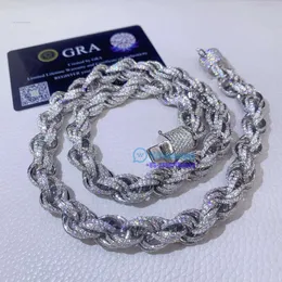 Guldpläterad halsband Sterling Sier 8mm VVS D Färg Iced Out Hip Hop Jewelry Diamond Moissanite Rope Chain