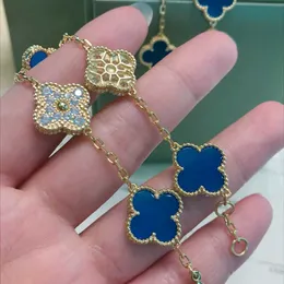 Projektant biżuterii luksusowa bransoletka łańcuch łącza Vanca czterobiegowy koniczyna pięć kwiatów damska niebieska chalcedony v złota zagęszona 18-karatowa bransoletka modowa róży złota