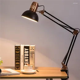 Lâmpadas de mesa de metal longo braço dobrável clipe montado lâmpada de leitura vintage mesa prego manicure luz de preenchimento para escrita estudo luminária
