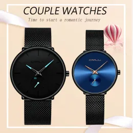 CRRJU愛好家のための時計ファッションドレス腕時計防水デート時計カップルの時計販売セットセットセット
