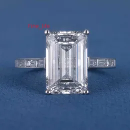 Fine Jewlery Real S925 Silver 10K 14K 18K Solid Filled Gold 4.5CT Emerald cut Moissanite Diamond Baguette Ring