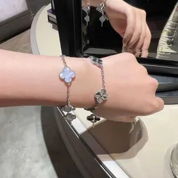 Дизайнер звена ювелирных изделий Vanca Sier Four Leaf Clover Five Flower -End Womens Classic Full Diamond Panda Bracelet 554707