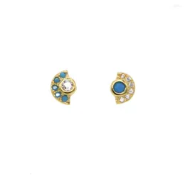 Stud Earrings 925 Sterling Silver Mismatched Earring Paved Cz Turquoises Geometric Minimal Delicate For Girl1510003