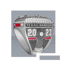 Mit Seitensteinen 2022 2023 Baseball Rangers Seager Team Champions Championship Ring mit hölzerner Displaybox Souvenir Männer Fan Geschenk Drop Dhe9D