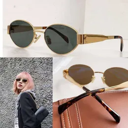 Arc de Triomphe Oval Frame Sunglasses CL40235 Womens Gold Wire Mirror Frame Green Lens Metal Mirror Leg Triplet Signature on Temple