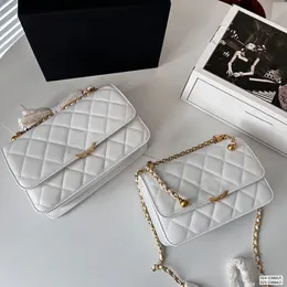 Woc Borsa a tracolla da donna alla moda in pelle con diamanti in oro Hardware con fibbia in metallo Borsa di lusso con doppia sfera in oro Borsa a tracolla con catena Matelasse Borsa per il trucco Borse alla moda 19/22