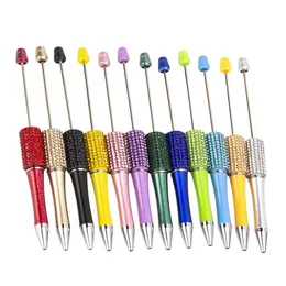 Diamond Plastic Beadable Pens Add Bead DIY Ballpoint Pens Assorted Bead Pens for DIY PPL Gift with Shaft Black Ink Writing Tool