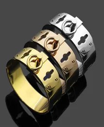 Europe America Fashion Women Lady Titanium Steel H Letter Circle Four Nails 18k Gold Plated Wide Bracelet Bangle 3 Color279k2617042