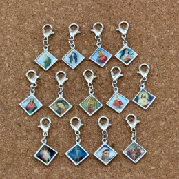 100pcs lots Mixed Enamel square Jesus Christ Icon Religious Charms Bead with Lobster clasp Fit Charm Bracelet DIY Jewelry 13 2x30m212W