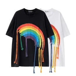 High street fashion personalidade simples arco-íris impressão digital designer borla nicho decorativo confortável camiseta de manga curta