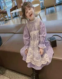 Girls Floral Flare Long Sleeve Dress with Lace Apron Two Pieces Sets Autumn Toddler Children Fashion Priness Dresses 2108047874178