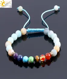 CSJA 패션 자연 스톤 Amazonite Blue Braided Bracelets Reiki 7 Chakra Round Mala Beads Difpuser Energy Handmade Bangle Alction7819444