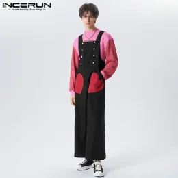 Macacão incerun masculino macacões retalhos sem mangas moda casual alças soltas macacão streetwear 2023 calças de perna larga s5xl