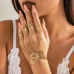 Charm Armband Lacteo Gothic Finger Ring Armband för kvinnor som ansluter hand bakkedja Fjäril Butterfly Bangle Punk Jewelry Dancer Party Ladies 2024227