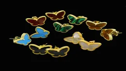 Yellow 18kgp Plated Nature Malachitered Gem Charms Butterfly Stud Earrings Jewelry for Children Girls Baby Kids Women Gifts5764152