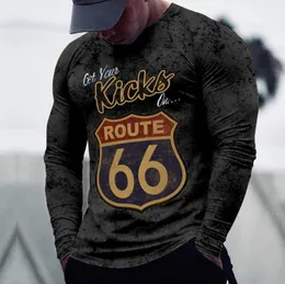 Mens Tshirts Long Sleeve 3d Print Top Casual Cotton Vintage T Shirt Route  66 Tee Loose Sports Oneck Clothing 5xl 240219