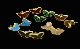 Yellow 18kgp Plated Nature Malachitered Gem Charms Butterfly Stud Earrings Jewelry for Children Girls Baby Kids Women Gifts2406797