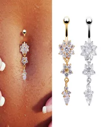 섹시한 배꼽 막대 배꼽 벨트 반지 배꼽 피어싱 CZ Crystal Flower Body Jewelry Velavent Piercing Rings Drop 8395666