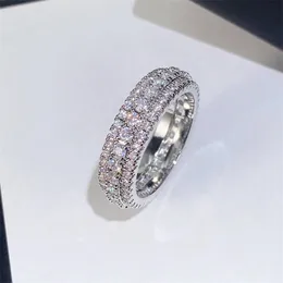 Eternity Micro Moissanite Diamond Ring для женщин мужчины серебряный широкий роскошный обручальный обручальный обручальный колец колец любители подарки обещание украшения