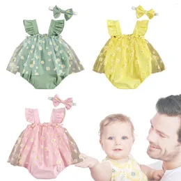 Girl Dresses Infant Girls Denim Sleeveless Mesh Chrysanthemum Suspender Children's Wear Floral Long Sleeve Baby Clothes 912 Months