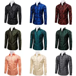 Black Luxury Silk Floral Shirt Long Sleeves Turn-Down Collar Shirts for Man Business Party Causal camisas de hombre Four Seasons 240223