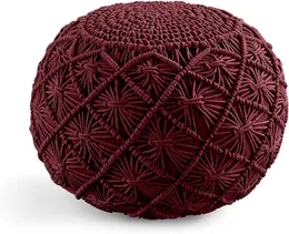 Pufe otomano tricotado à mão estilo cabo pufe - pufe - otomano de chão - assento verdadeiramente único - 20 diâmetro x 14 altura - vinho