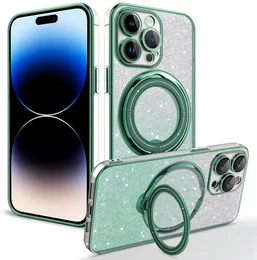 Obudowy telefoniczne dla iPhone'a 15 14 13 12 11 Mini plus maks. X xr xs 8 7 Magsafe Ring Glitter Case Luksusowa osłona