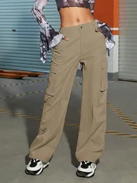 Women Fashion Flap Pocket Side Cargo Pants BF Baggy Wide Leg Hip Hop Sweatpants High Waist Casual Parachute Pants Mujer 240223