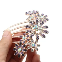 10st Fashion Crystal Flower Hairpin Metal Hair Clips Comb Pin For Women Kvinnliga hårklipp Hårkam Hårtillbehör Styling Tool239D