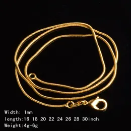 18K gold chain necklace 1mm 16in 18in 20in 22in 24in 26in 28in 30in mixed smooth snake chain necklace Unisex Necklaces HJ269279p