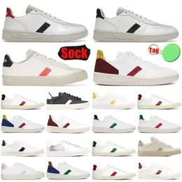 Designer de moda sapatos casuais para mulheres homens clássicos campos v-10 branco couro preto urcas plana treinadores vegan rosa verde plataforma de alta qualidade tênis esportivos