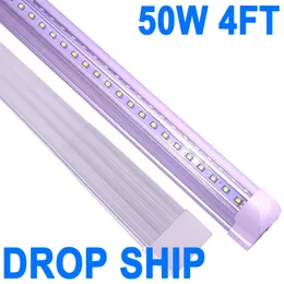 LED -butiksljus fixtur, 8ft 50w 6500k kall vit, 4 fot T8 integrerade LED -rörljus, v -form, hög utgång, länkbar, anslut i lager garage belysning usa crestech