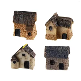 Dekoracje ogrodowe Garneck 4pcs miniaturowe ogrodnictwo krajobraz mikro wioska kamienne domy strzechą chaty