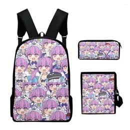 Backpack Cartoon HOLOLIVE Uruha Rushia 3D Print 3pcs/Set Pupil School Bags Laptop Daypack Inclined Shoulder Bag Pencil Case
