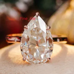 Anello in oro rosa con grandi dimensioni Anello in moissanite con pera taglio antico europeo DEF Pietre preziose sciolte Anelli classici con montatura ad artiglio