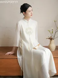 النمط الصيني Zen Qipao أنثى 2023 الصيف التطريز الأنيق Cheongsam Women Hanfu Dress Vintage China التقليدية الملابس 240220