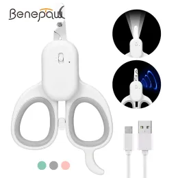 Grooming Benepaw Dog And Cat Nail Clippers LED And UVLight For Cat Ringworm Detection Safety Lock Pet Claw Care Trimmers USB Charging