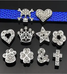 Instock Clearance 100PcsLot DIY Slide mixed design With Rhinestone Charms For 10mm DIY leather wristband bracelet7603815