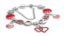 S925 prata moda criativo vermelho amor contas europeu charme pulseira adequado para o estilo feminino diy osso pulseira jóias1277088