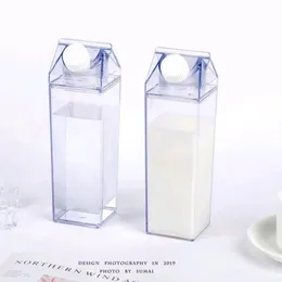 Armazém dos EUA 17oz 500 ml de leite garrafa de água Caixa de armazenamento de leite transparente quadrado de alta capacidade Copo de café plástico bebida caneca O314m